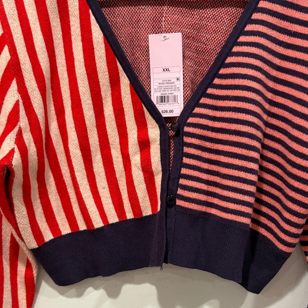 Wild Fable Red and Navy Striped Cardigan - Picture 4 of 5